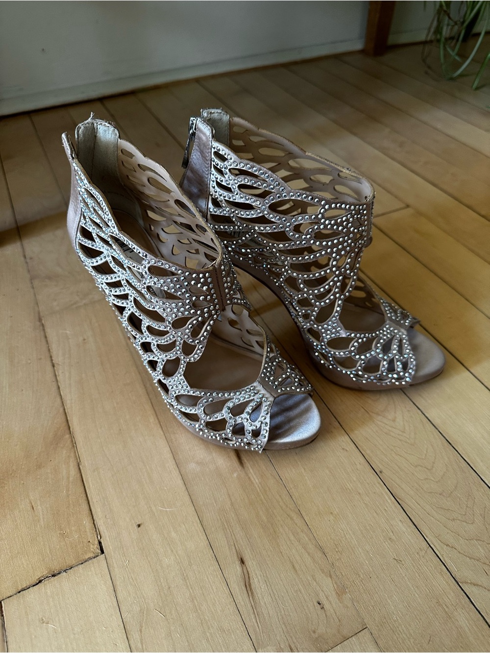 INC International Concepts Taupe Crystal Cutout High Heel Sandals